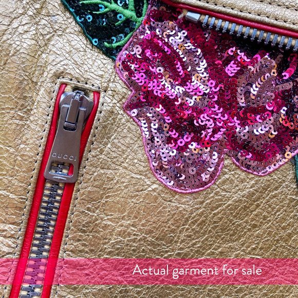 $7990 New Gucci Leather and Sequin Belt Runway Moto “LOVED” Jacket. - Picture 10 of 14